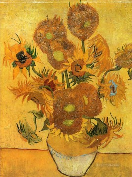  vase Oil Painting - Still Life Vase with Fifteen Sunflowers 2 Vincent van Gogh
